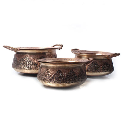 Kandkaer Copper Handi Set With Lid | Set of 3 | Hand Engraved