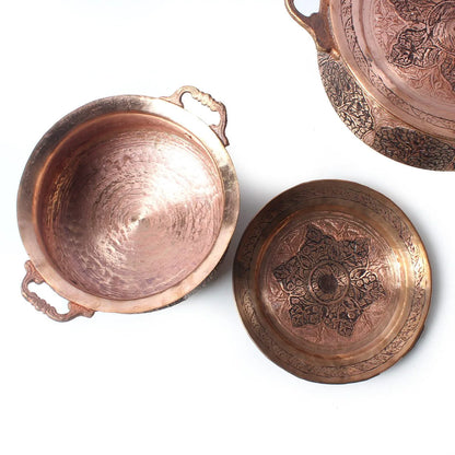 Kandkaer Copper Handi Set With Lid | Set of 3 | Hand Engraved