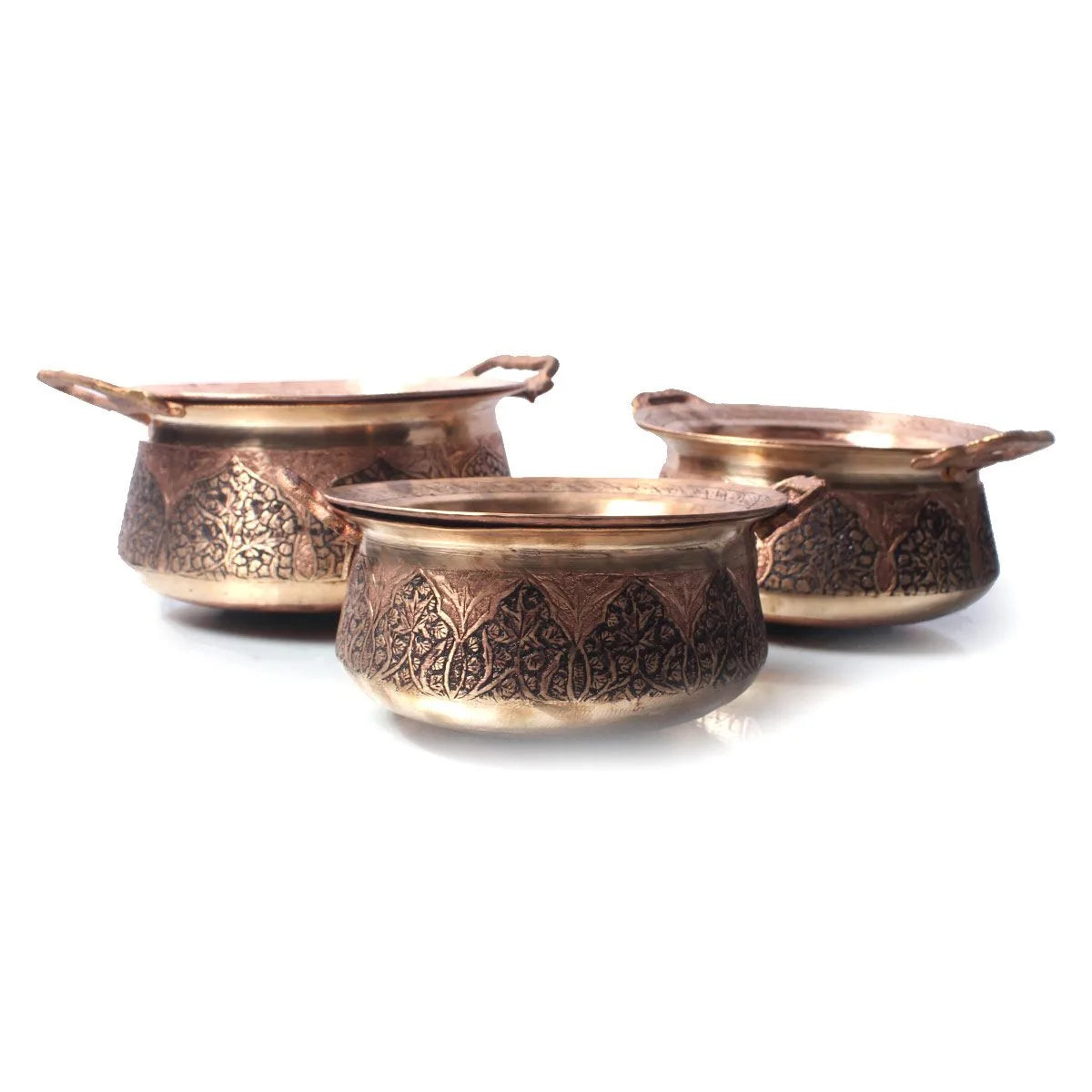 Kandkaer Copper Handi Set With Lid | Set of 3 | Hand Engraved