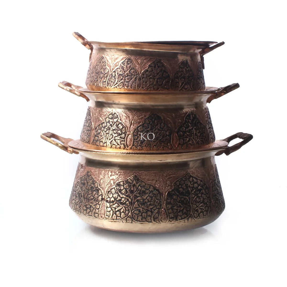 Kandkaer Copper Handi Set With Lid | Set of 3 | Hand Engraved