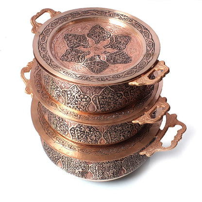 Kandkaer Copper Handi Set With Lid | Set of 3 | Hand Engraved | Big Size