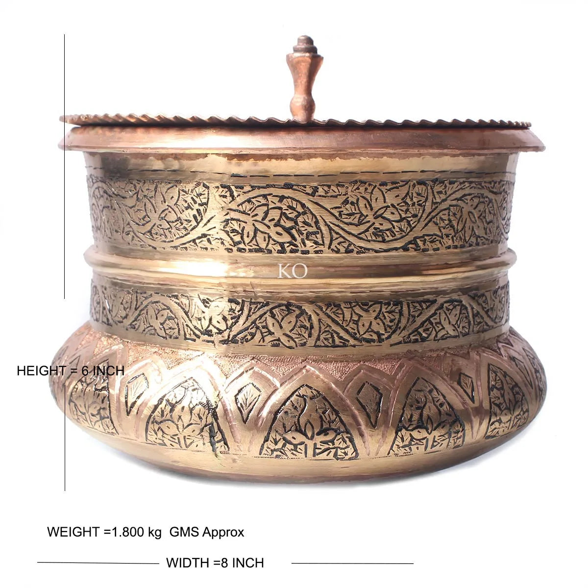 Kandkaer Copper Handi With Lid | Single Piece | Hand Engraved