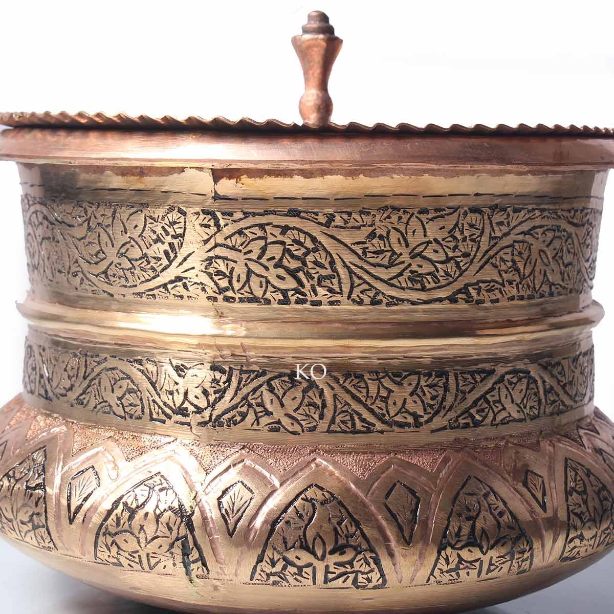 Kandkaer Copper Handi With Lid | Single Piece | Hand Engraved