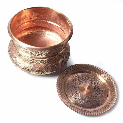 Kandkaer Copper Handi With Lid | Single Piece | Hand Engraved