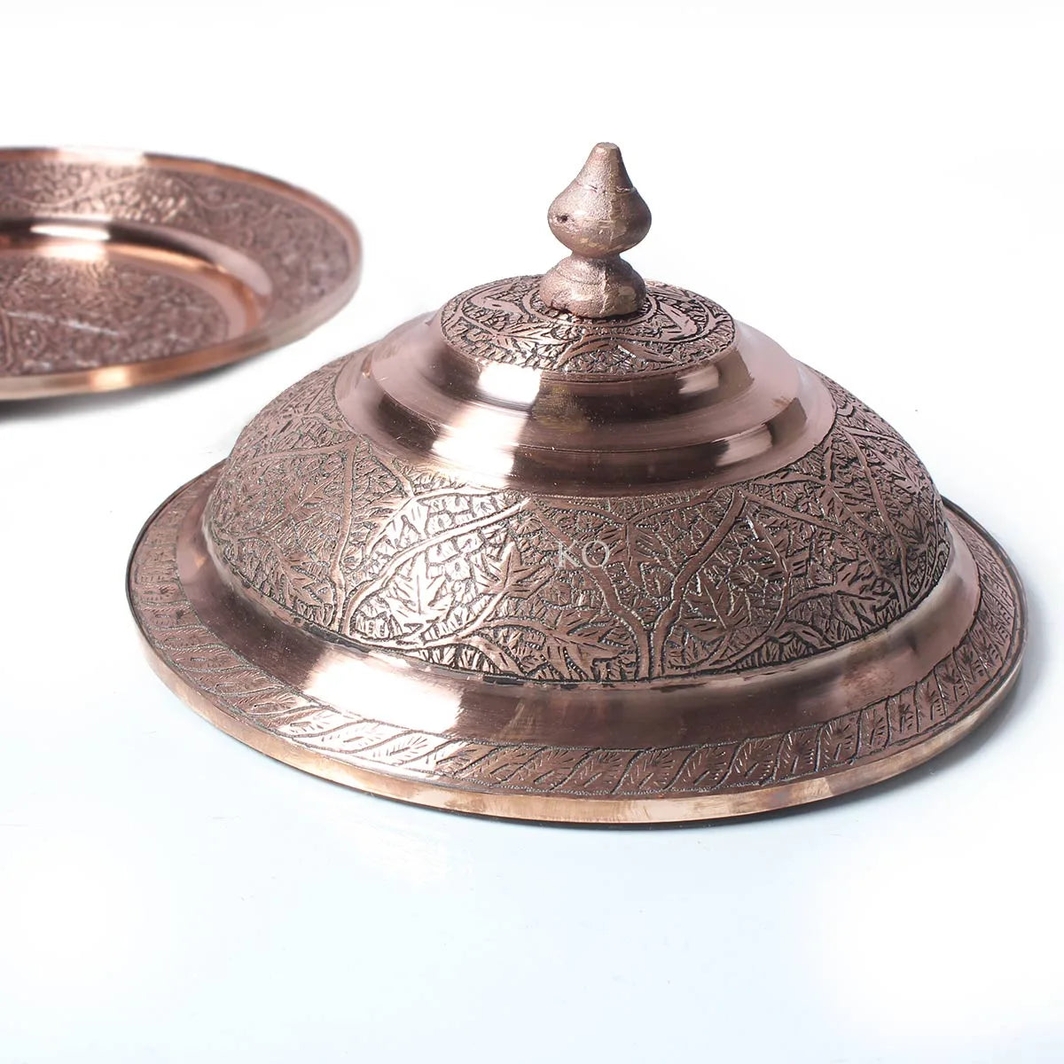 Knadkaer Copper Plate With LId | Hand Engraved