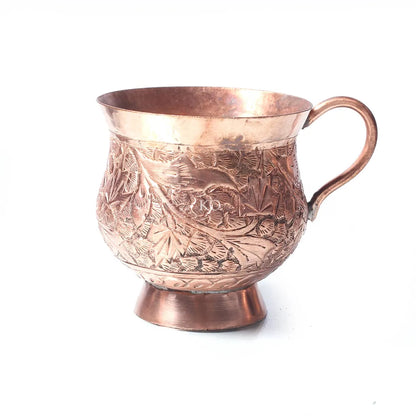 Chinar Copper Tea Cup Set With Leaf Saucer | Hand Engraved