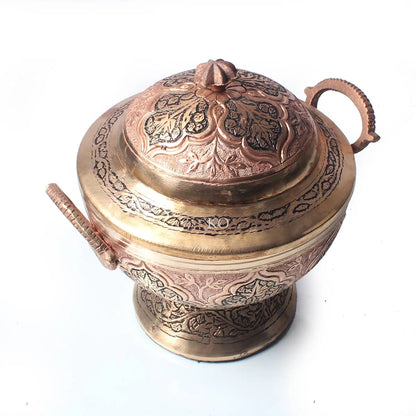 Kandkaer Copper Bowl With Lid | Intricate Design | Hand engraved | Big size