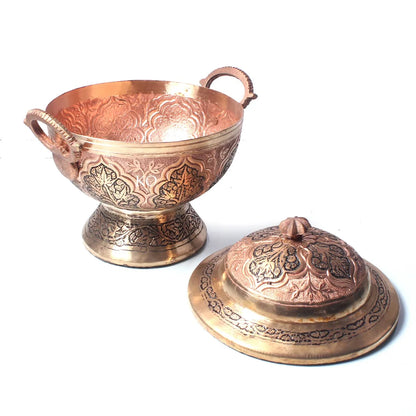 Kandkaer Copper Bowl With Lid | Intricate Design | Hand engraved | Big size