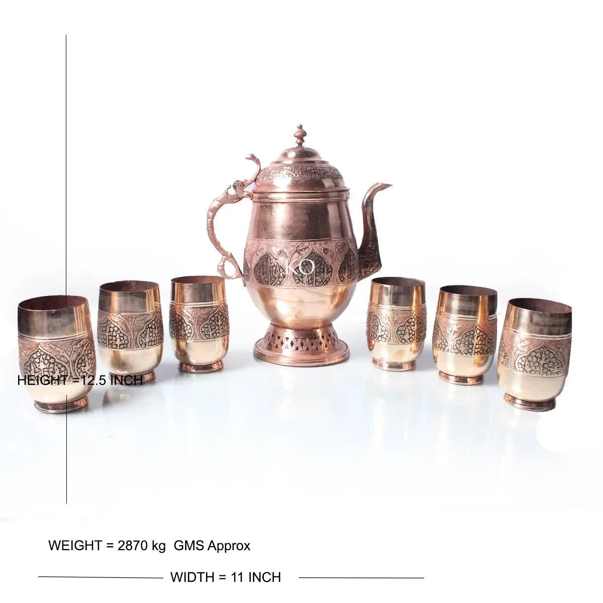 Copper Jug Set | Set of 6 Glasses | Hand Engraved