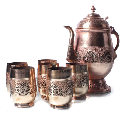 Copper Jug Set | Set of 6 Glasses | Hand Engraved