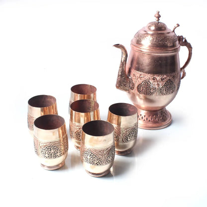 Copper Jug Set | Set of 6 Glasses | Hand Engraved