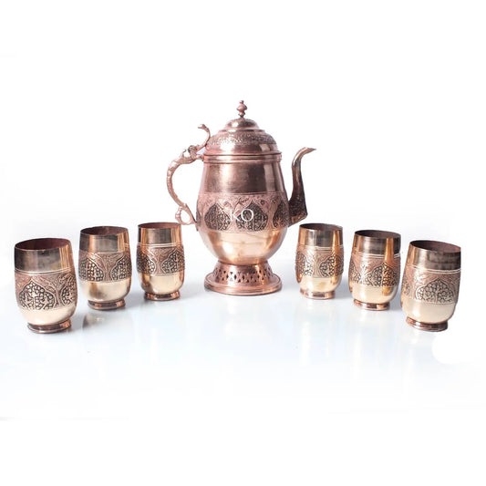 Copper Jug Set | Set of 6 Glasses | Hand Engraved