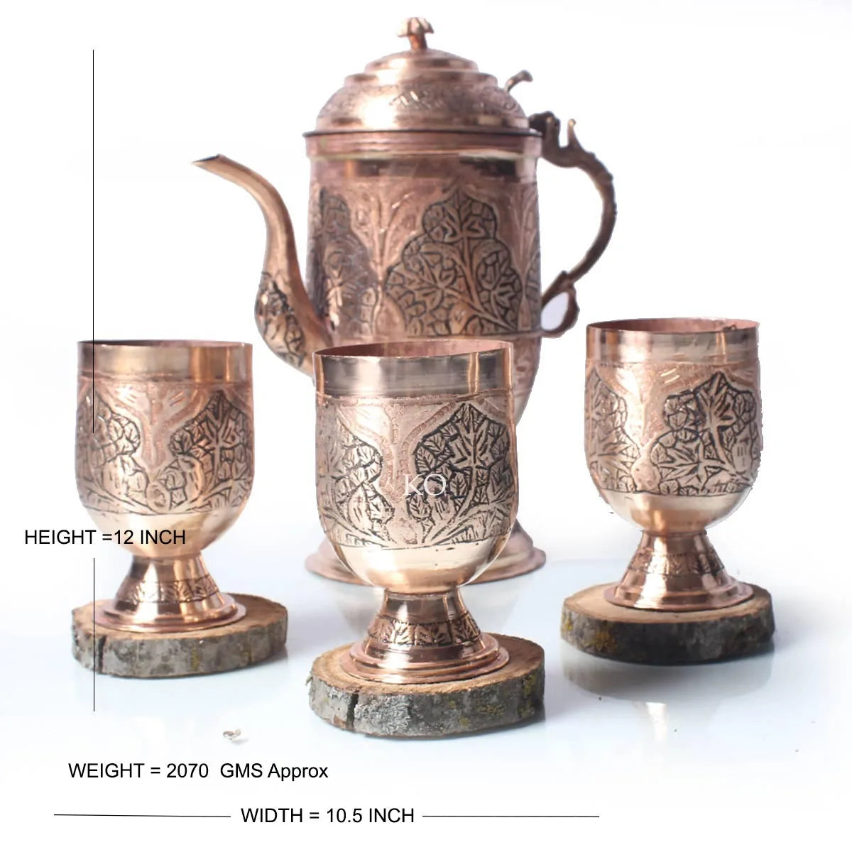 Kandkaer Copper Jug Set | Set of 6 Glasses | Hand Engraved