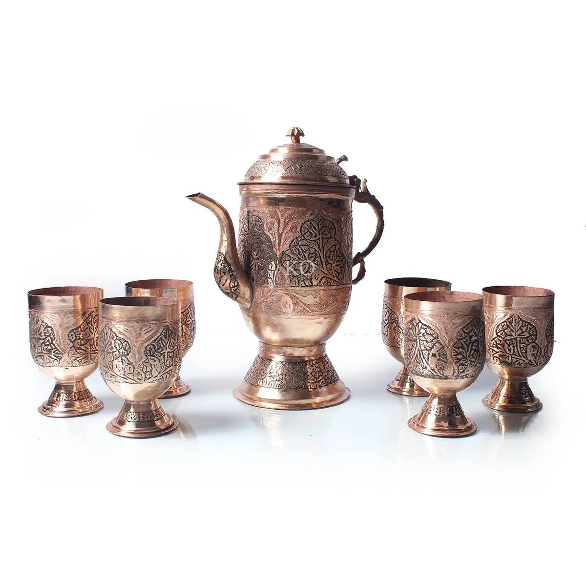 Kandkaer Copper Jug Set | Set of 6 Glasses | Hand Engraved