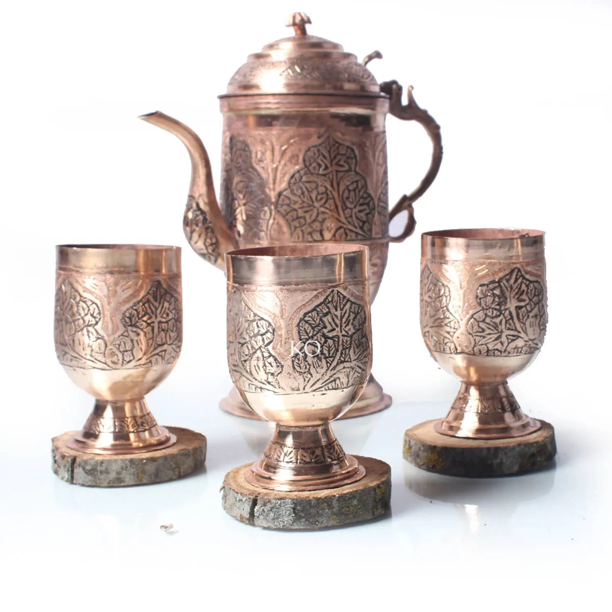 Kandkaer Copper Jug Set | Set of 6 Glasses | Hand Engraved