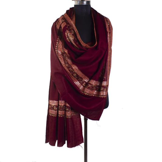 Maroon Tilla & Sozni Embroidered Toosha Shawl