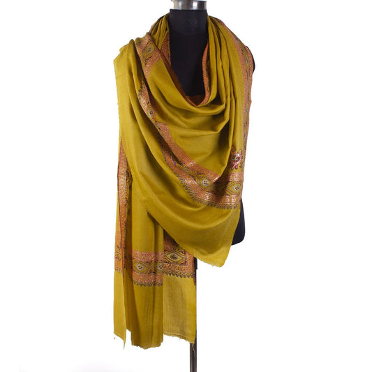 Golden Yellow Tilla & Sozni Embroidered Toosha Shawl