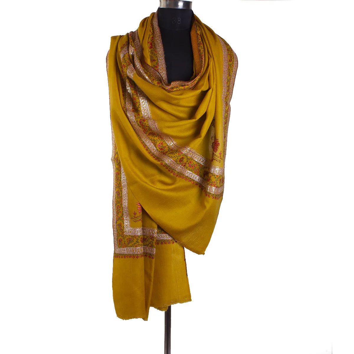 Mustard Tilla & Sozni Embroidered Toosha Shawl