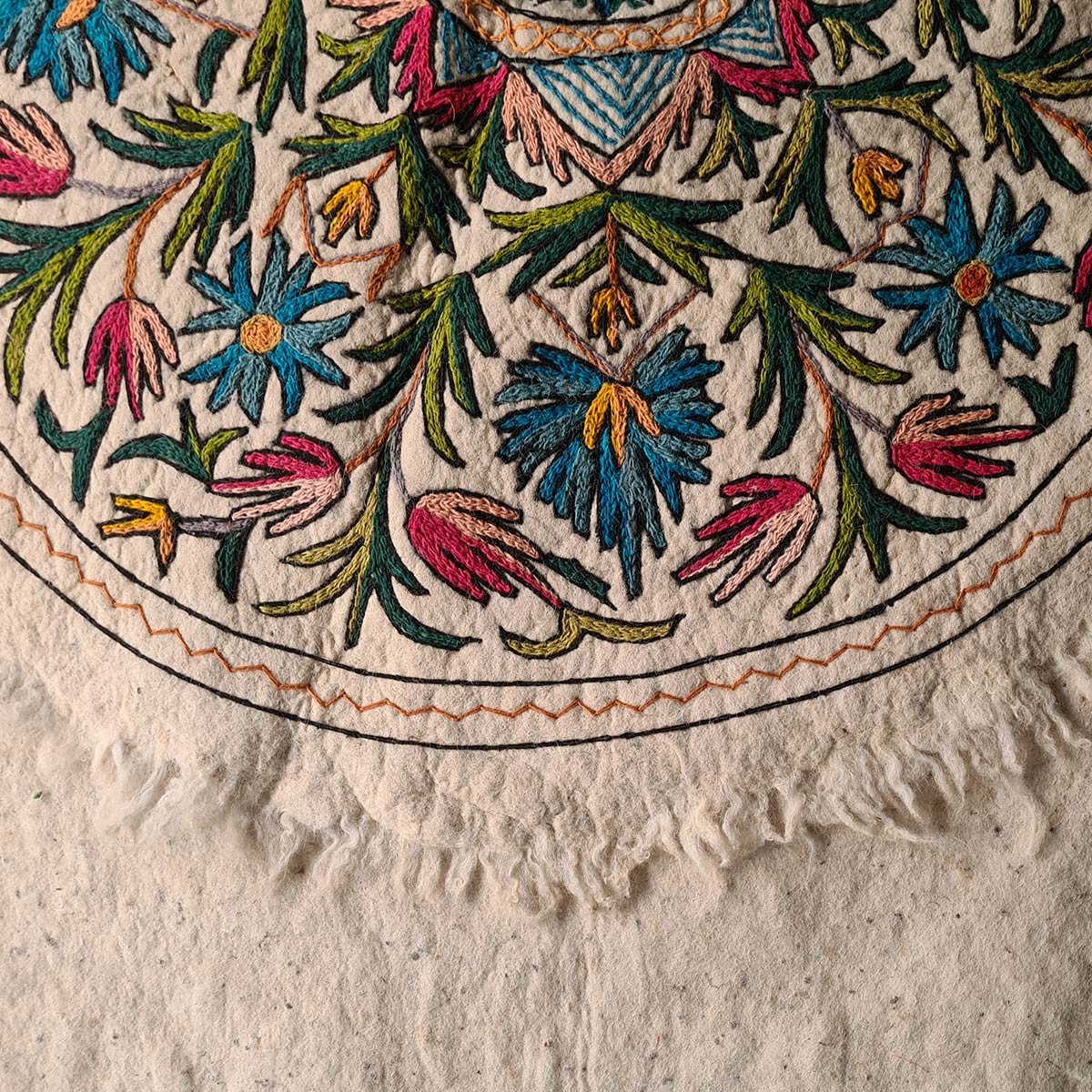 FLORAL DESIGN HANDMADE ROUND AARI EMBROIDERED NAMDA 4x4 FT