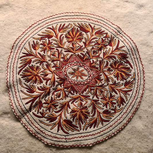 HARUD ROUND HANDMADE AARI EMBROIDERED NAMDA 4x4 FT