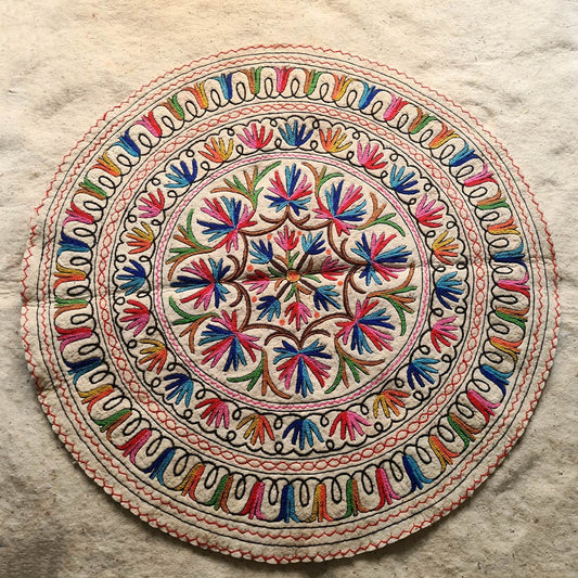 CHINAR DESIGN HANDMADE ROUND AARI EMBROIDERED NAMDA 5x5 FT