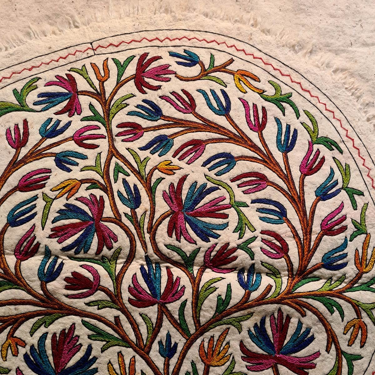 TREE OF LIFE HANDMADE ROUND AARI EMBROIDERED NAMDA 5x5 FT