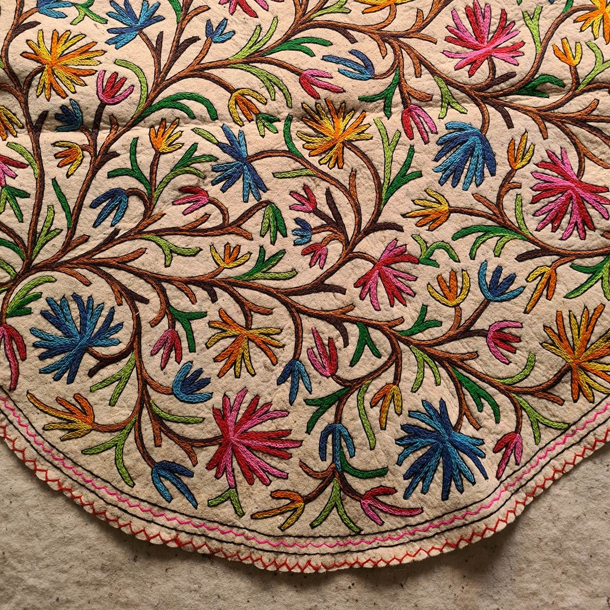 FLORAL DESIGN HANDMADE ROUND AARI EMBROIDERED NAMDA 5x5 FT