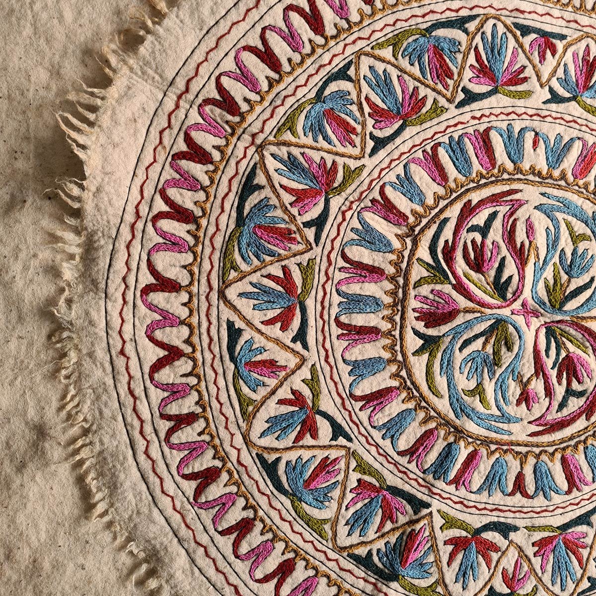 MANZ BADAAM HANDMADE ROUND AARI EMBROIDERED NAMDA 5x5 FT