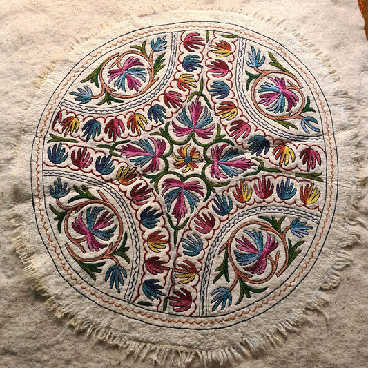 MANZ CHINAR HANDMADE ROUND AARI EMBROIDERED NAMDA 5x5 FT