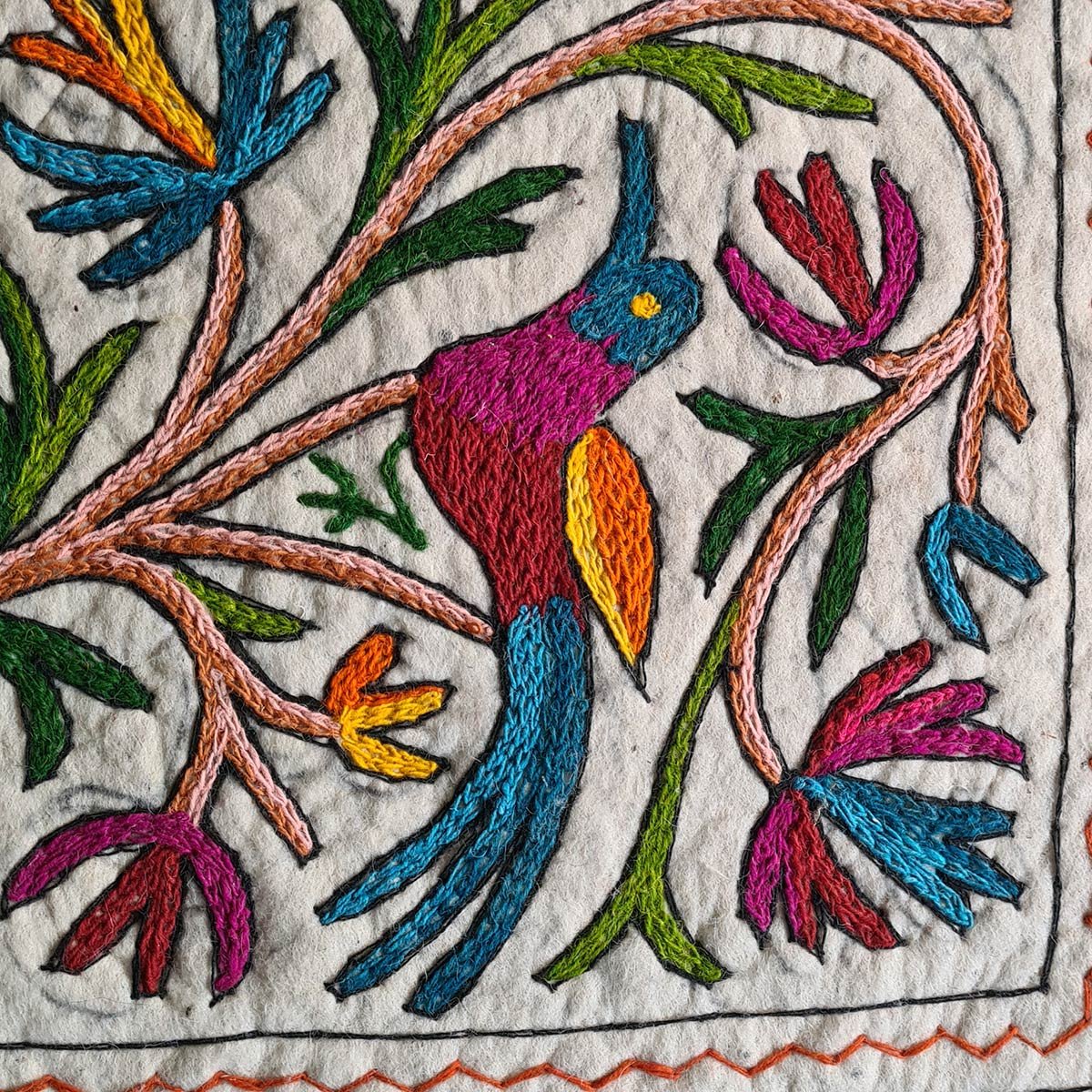 BIRD DESIGN HANDMADE AARI EMBROIDERED NAMDA 2X2 FT