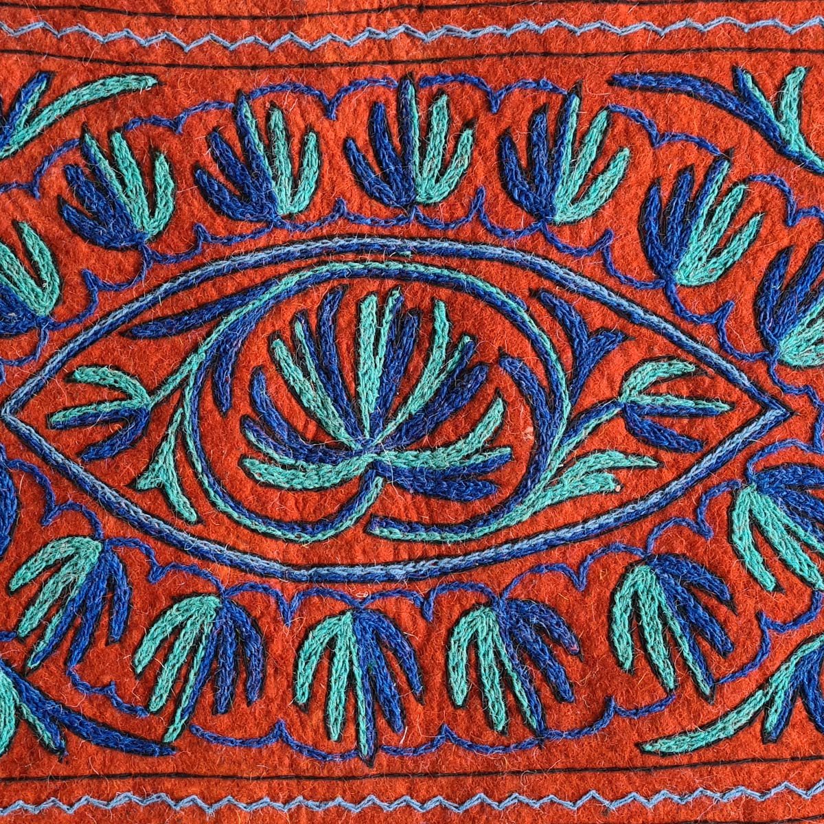 ORANGE HANDMADE AARI EMBROIDERED NAMDA 2X3 FT