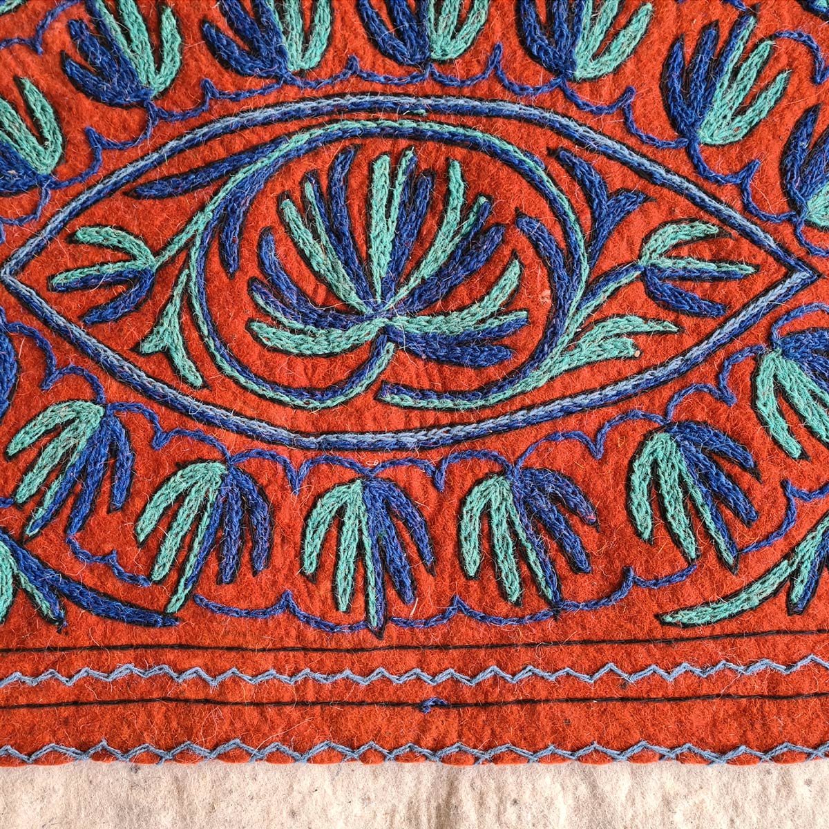 ORANGE HANDMADE AARI EMBROIDERED NAMDA 2X3 FT