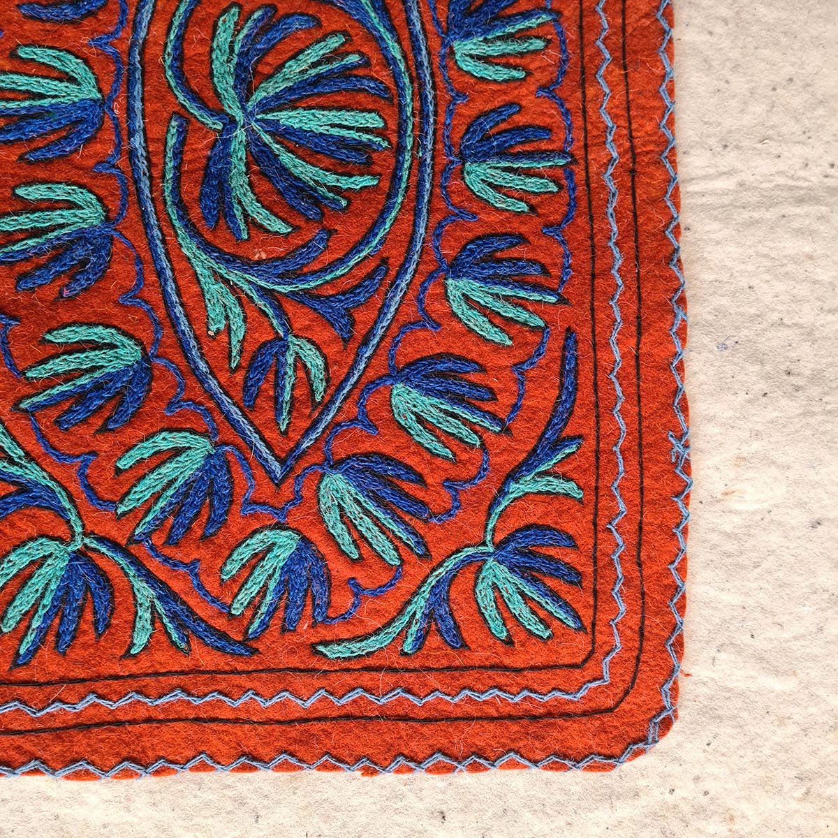 ORANGE HANDMADE AARI EMBROIDERED NAMDA 2X3 FT