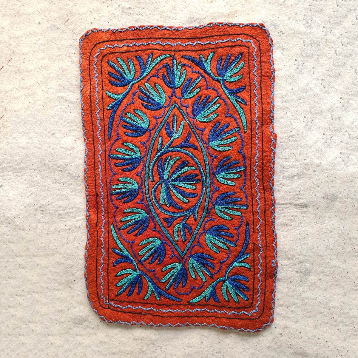 ORANGE HANDMADE AARI EMBROIDERED NAMDA 2X3 FT