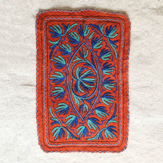 ORANGE HANDMADE AARI EMBROIDERED NAMDA 2X3 FT