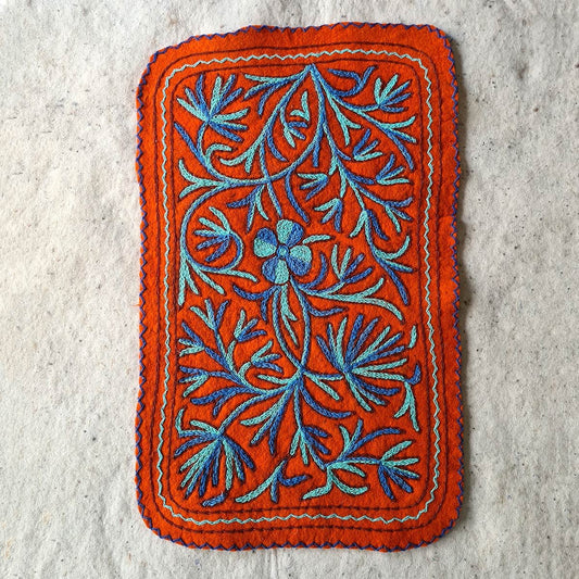 ORANGE HANDMADE AARI EMBROIDERED NAMDA 2X3 FT