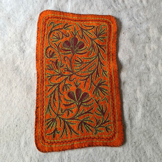 ORANGE HANDMADE AARI EMBROIDERED NAMDA 2X3 FT