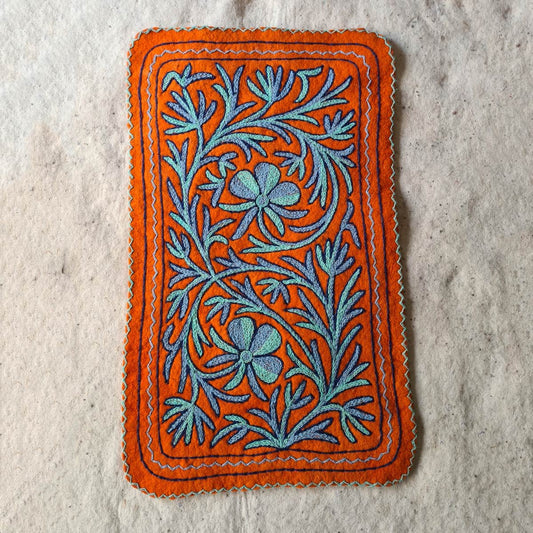 ORANGE HANDMADE AARI EMBROIDERED NAMDA 2X3 FT