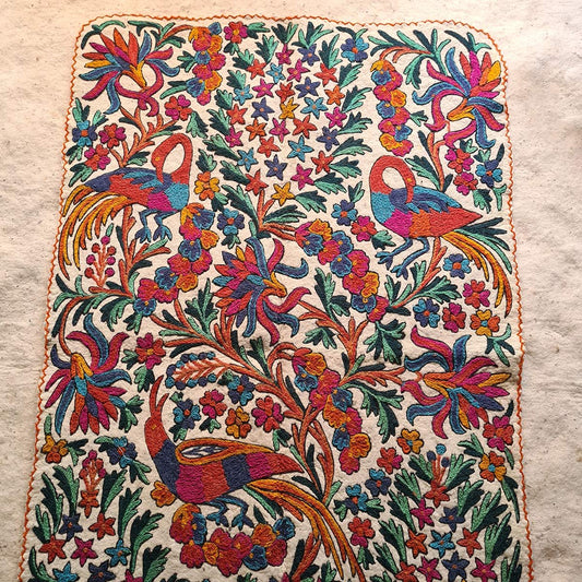 PEACOCK DESIGN HANDMADE DOUBLE AARI EMBROIDERED NAMDA 6X4 FT