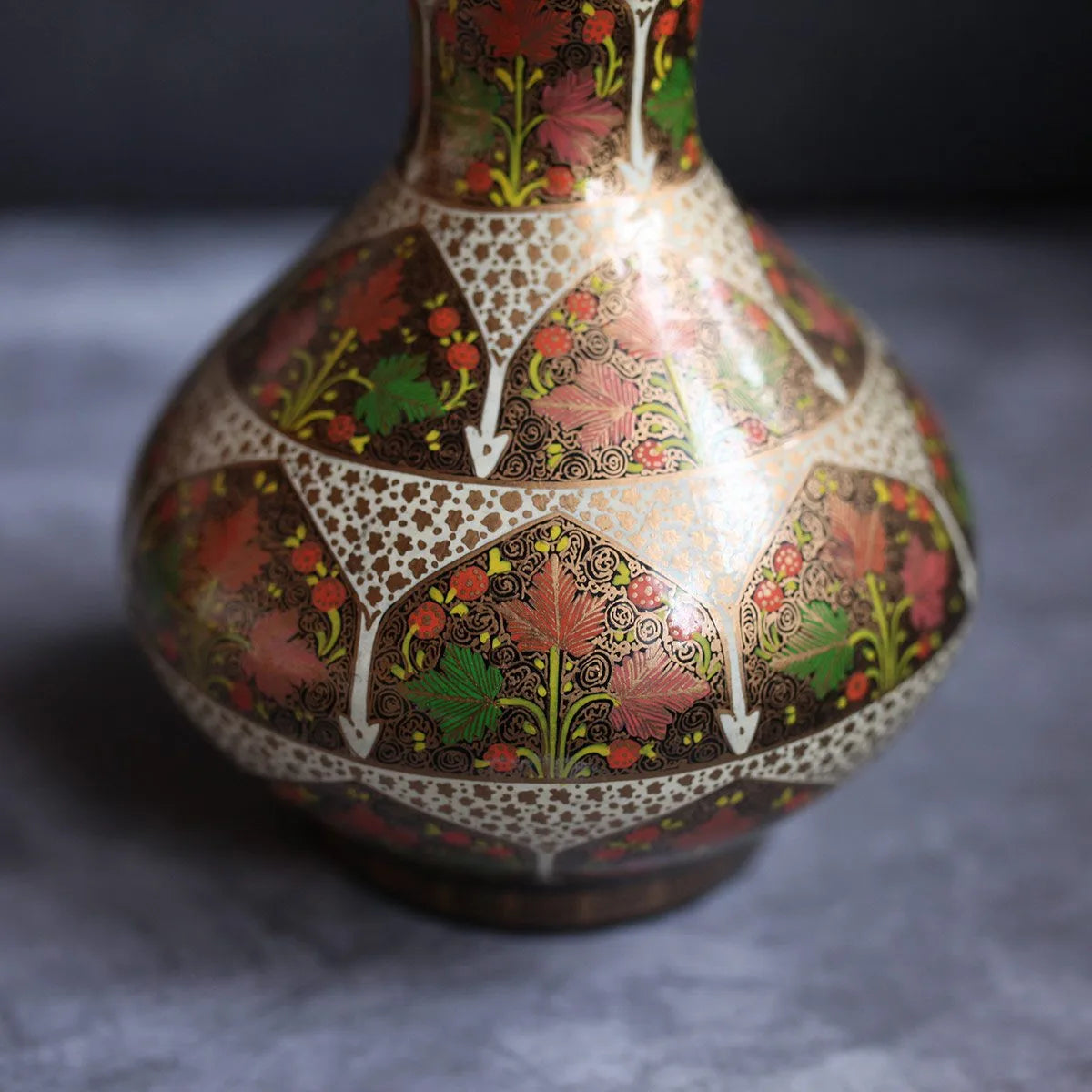 Tradational Brass Base Paper Mache Hooka Floral design | Kashmiri Paper Mache 15 x 8 INCH