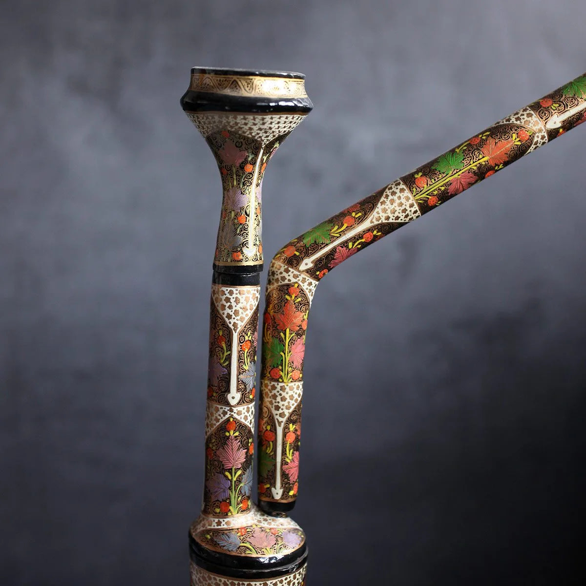 Tradational Brass Base Paper Mache Hooka Floral design | Kashmiri Paper Mache 15 x 8 INCH