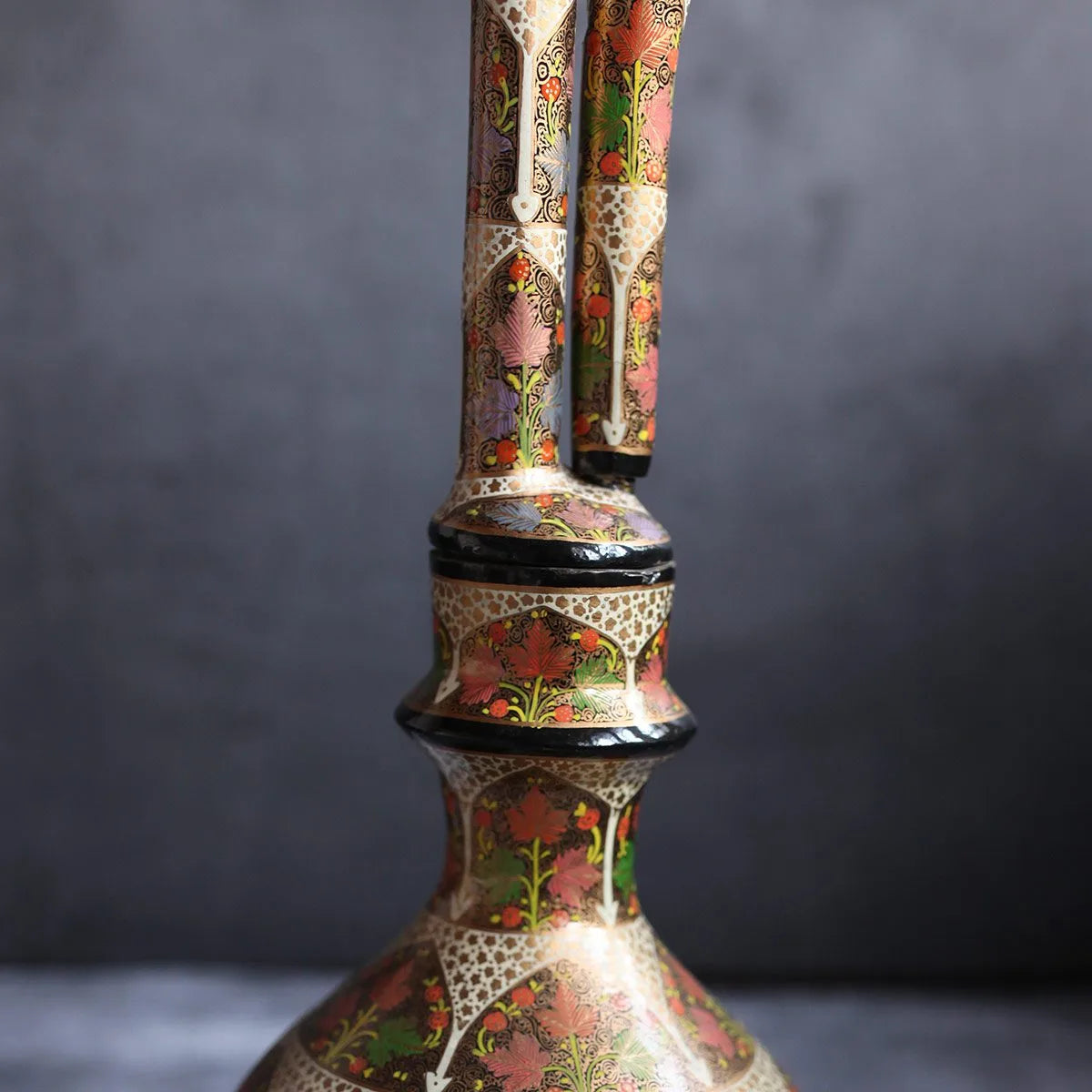 Tradational Brass Base Paper Mache Hooka Floral design | Kashmiri Paper Mache 15 x 8 INCH