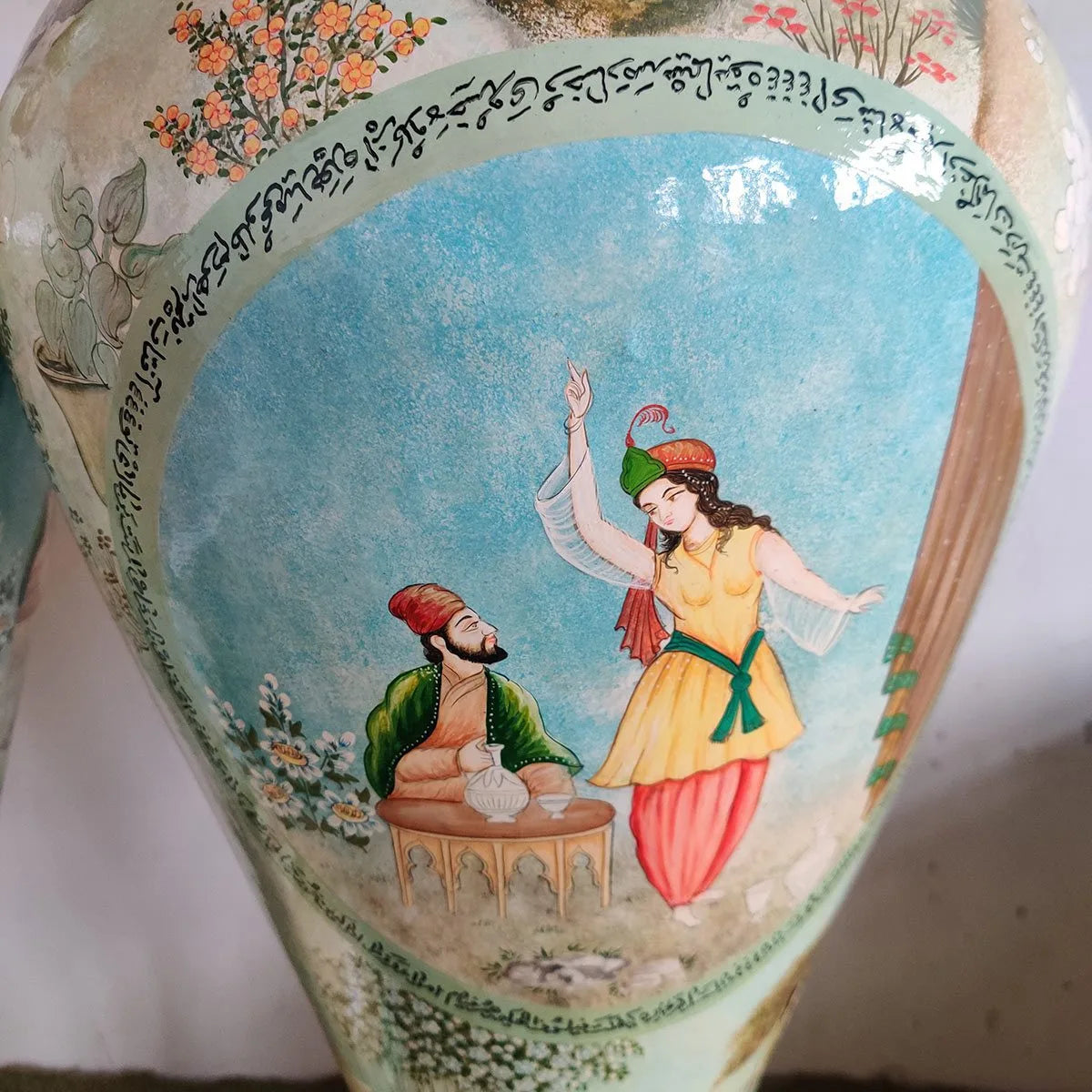 Beautiful Couple  Handmade Paper Mache Flower Vase (Set Of 2) | Kashmiri Paper Mache 32 x 13 INCHES | Mughal paintings