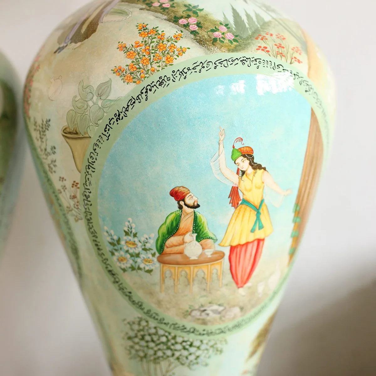 Beautiful Couple  Handmade Paper Mache Flower Vase (Set Of 2) | Kashmiri Paper Mache 32 x 13 INCHES | Mughal paintings