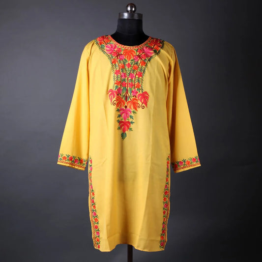 Yellow Embroidered Kurti