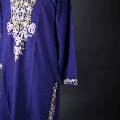 Navy Blue Chinar Design Embroidered Kurti