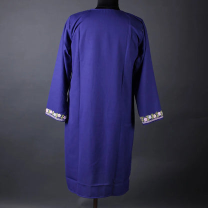 Navy Blue Chinar Design Embroidered Kurti