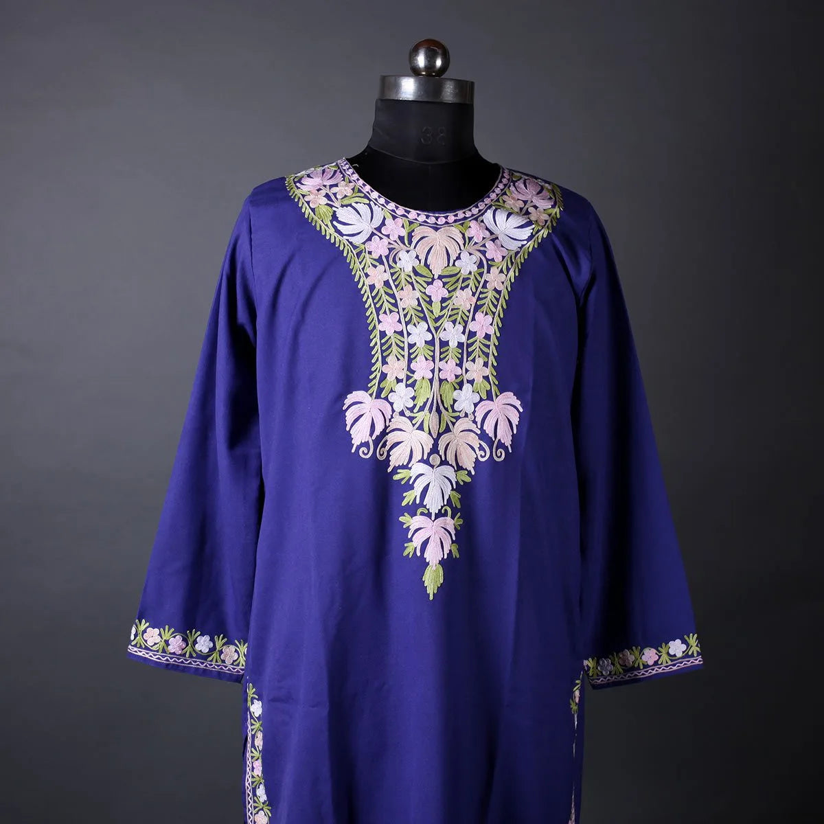 Navy Blue Chinar Design Embroidered Kurti