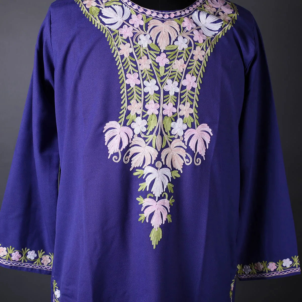 Navy Blue Chinar Design Embroidered Kurti