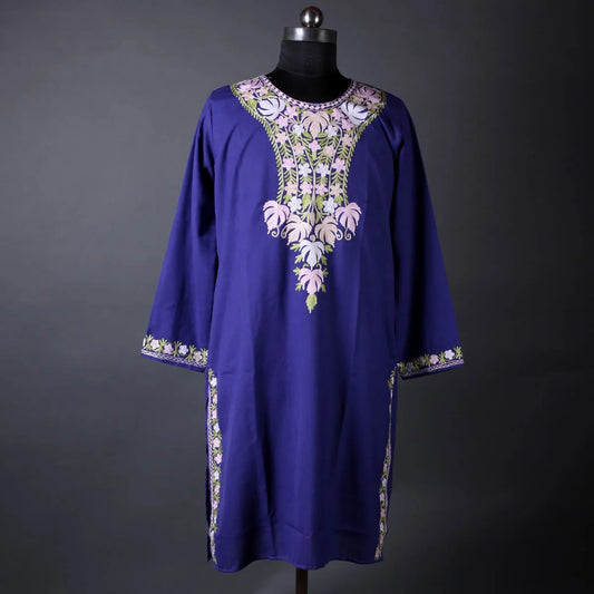 Navy Blue Chinar Design Embroidered Kurti